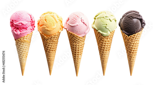 Ice cream on a waffle cone isolated on transparent background