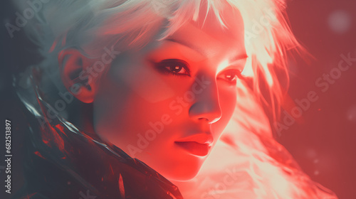 Ethereal Woman with Red Neon Glow