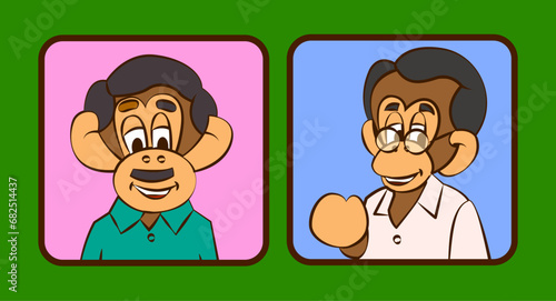 Gentlemen monkeys dressed in shirts smiling waving_illustration in vector