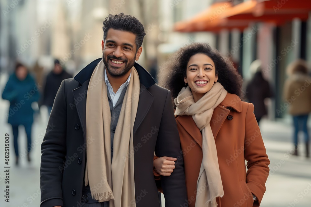 Happy Multicultural Couple Enjoying a Winter Day Outdoors