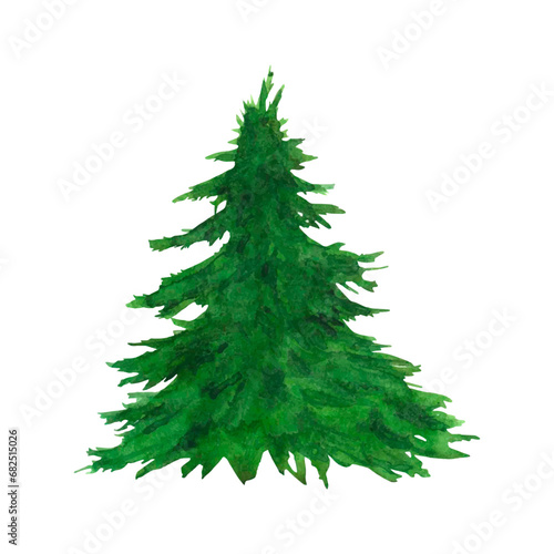 Watercolor illustration Christmas tree. Vector. Winter holiday clip art, evergreen pine. Xmas and New Year green conifer plant elements isolated on white background