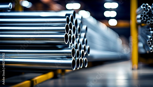 Close-ups of stored industrially manufactured metal steel pipes after production - illustration