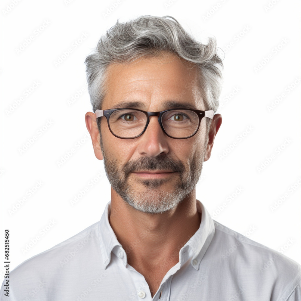 handsome man of 40, portrait, wearing a light-colored shirt and glasses handsome man of 40, portrait, wearing a light-colored shirt and glasses