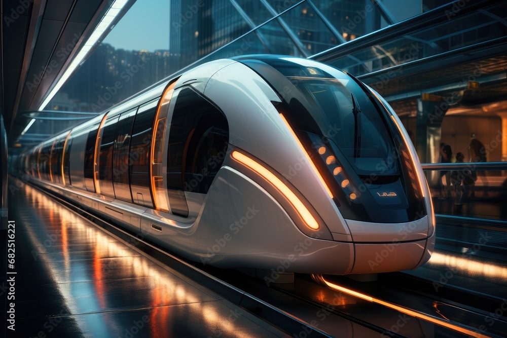 Futuristic train, Futuristic transportation systems enabling rapid movement.