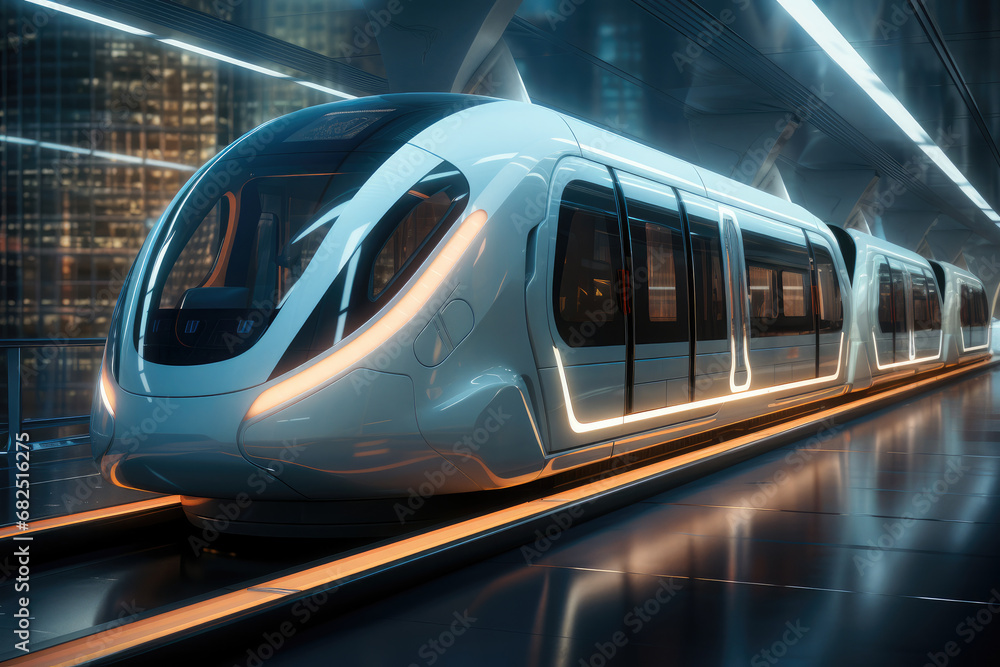 Futuristic train, Futuristic transportation systems enabling rapid movement.