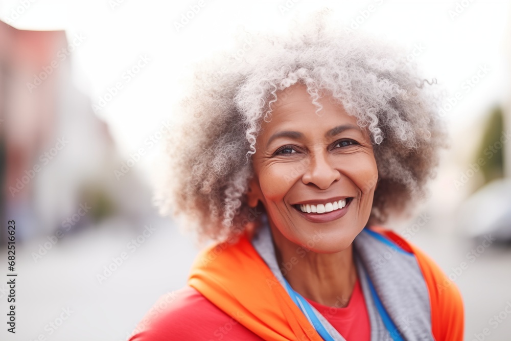 Afro-american woman running outdoors. Generative AI Afro-american woman running outdoors. Generative AI