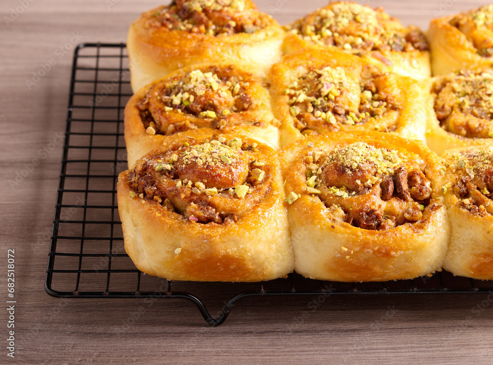Sticky buns with pistachio nuts