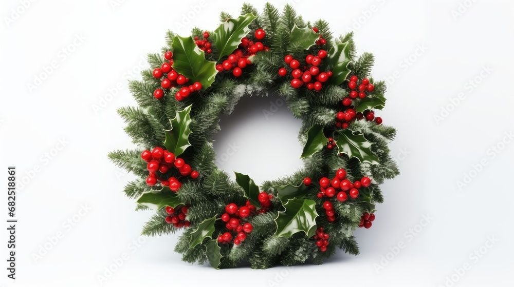 an evergreen Christmas wreath isolated on a white background, festive decoration, a picture-perfect representation suitable for various holiday-themed uses. an evergreen Christmas wreath isolated on a white background, festive decoration, a picture-perfect representation suitable for various holiday-themed uses.