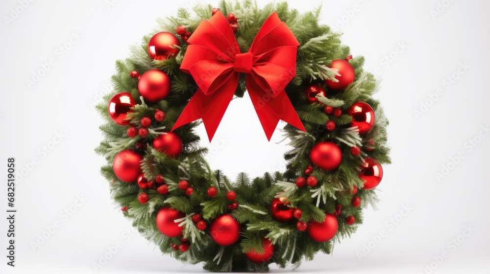 an evergreen Christmas wreath isolated on a white background, festive decoration, a picture-perfect representation suitable for various holiday-themed uses. an evergreen Christmas wreath isolated on a white background, festive decoration, a picture-perfect representation suitable for various holiday-themed uses.