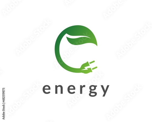 Letter e Green Energy Vector Logo design template. Letter e With Eco Renewable Energy Logo Symbol. photo