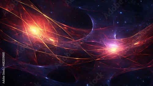 Interwoven strands of radiant light forming an intricate  pulsating web in an abstract  cosmic realm.