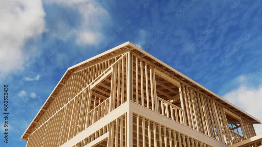Conceptual video of a frame house under construction. Conceptual video of a frame house under construction.