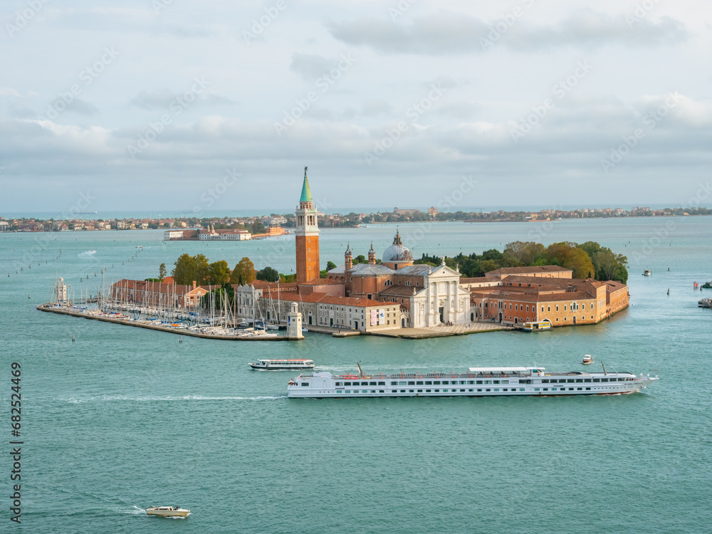 panorama of San Giorgio Maggiore island in Venice, Italy. Landscape and seascape of Venice.