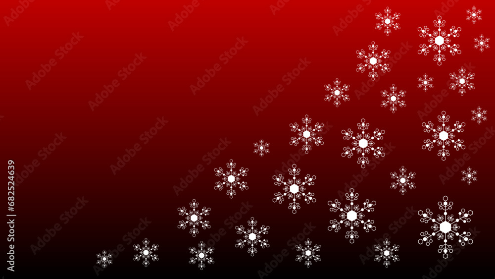 White snowflakes on abstract blurred red black color gradient vector background. Textured backdrop. Luxury flyer. Digital screen. Premium banner. Copy space. NFT card. Cover design. Christmas design.