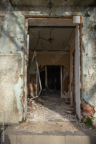 Izyum, Ukraine - November 10, 2023, russian shells flew into a house and destroyed it