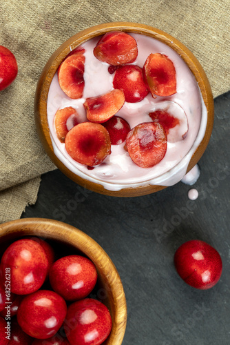 yogurt with taste and pieces of cherries
