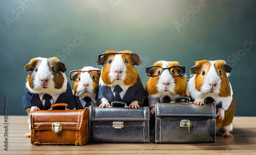 Job interview business concept. Competitors wearing suits sitting in line, waiting. Guinea Pigs    ,ai generated