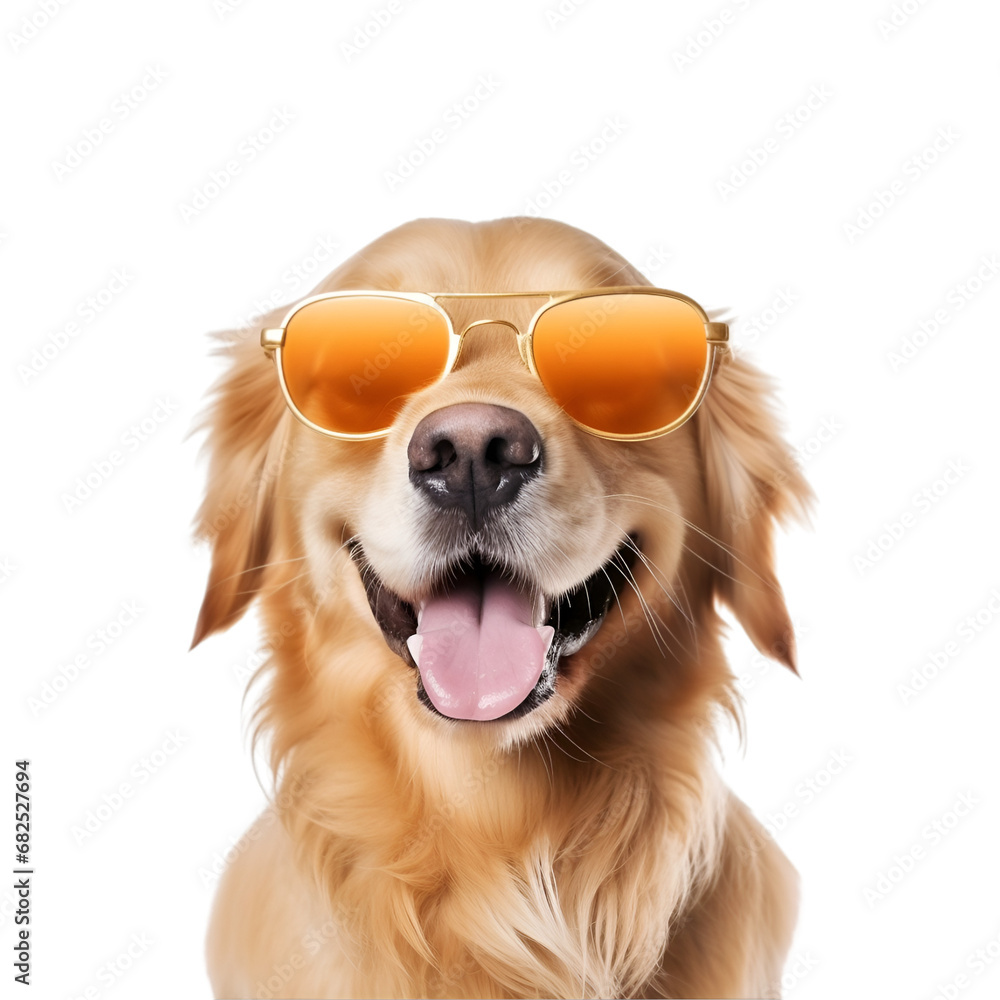 Golden Retriever Dog in Sunglasses: Happy, Cool, and Ready for a Beautiful Summer - Isolated on Transparent Background, PNG
