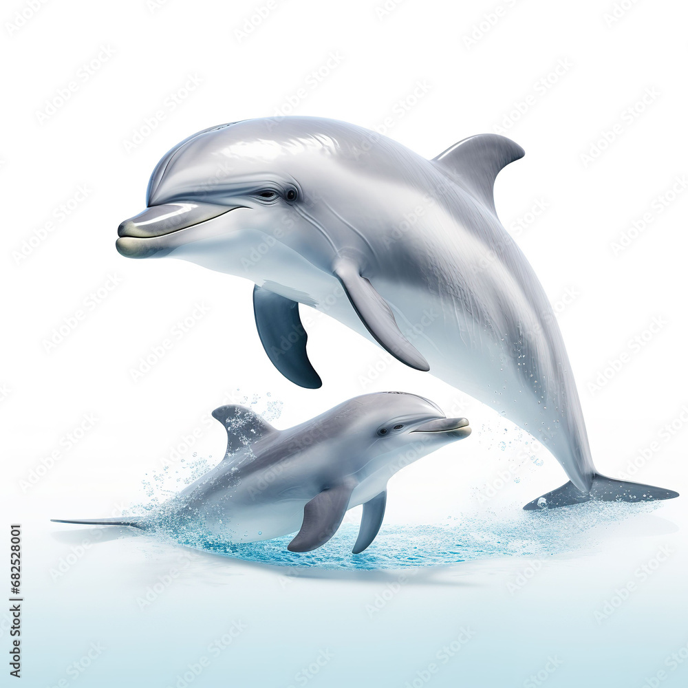 Fototapeta premium dolphin gliding on white background