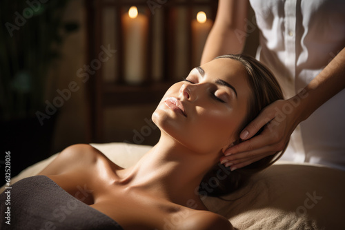 Woman Experiencing Pure Relaxation with Head Massage