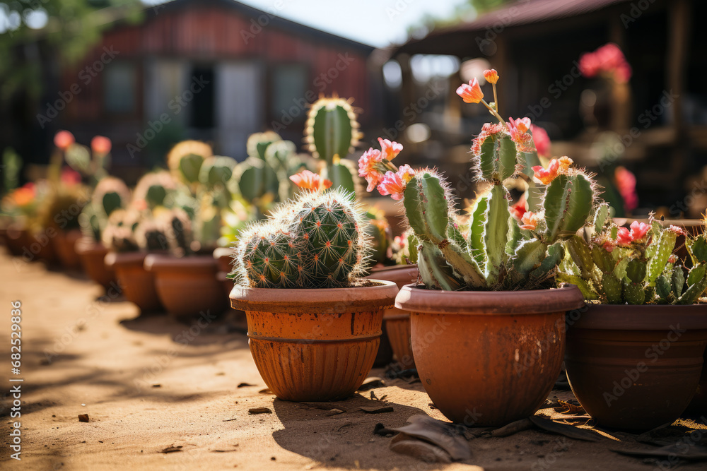 Potted Cacti in a Botanical Corner Potted Cacti in a Botanical Corner