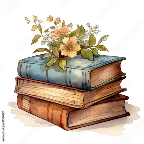 books and flowers, generative ai