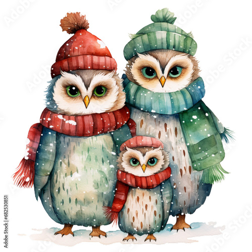 two owls in the winter, generative ai