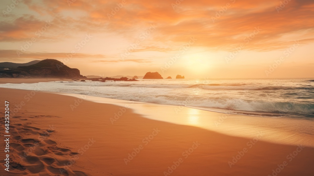 An untouched beach during sunrise with no people or boats AI generated illustration An untouched beach during sunrise with no people or boats AI generated illustration