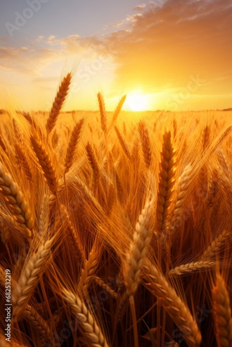 An untouched field of wheat under a golden sunrise  AI generated illustration