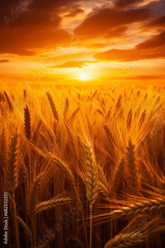 An untouched field of wheat under a golden sunrise AI generated illustration
