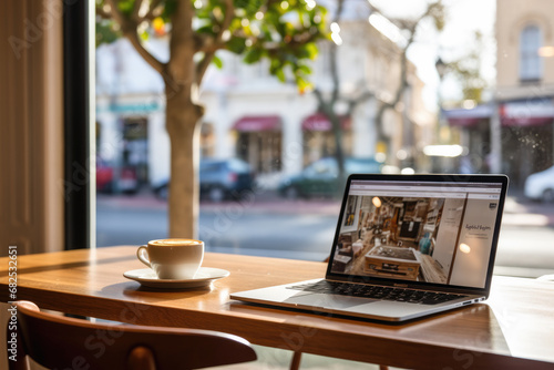 Cafe Workspace - A Laptop Amidst Coffee Aromas