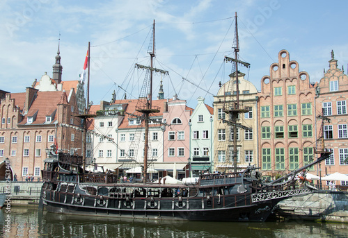 The Old Ship Replica And Gdansk Old Town Skyline