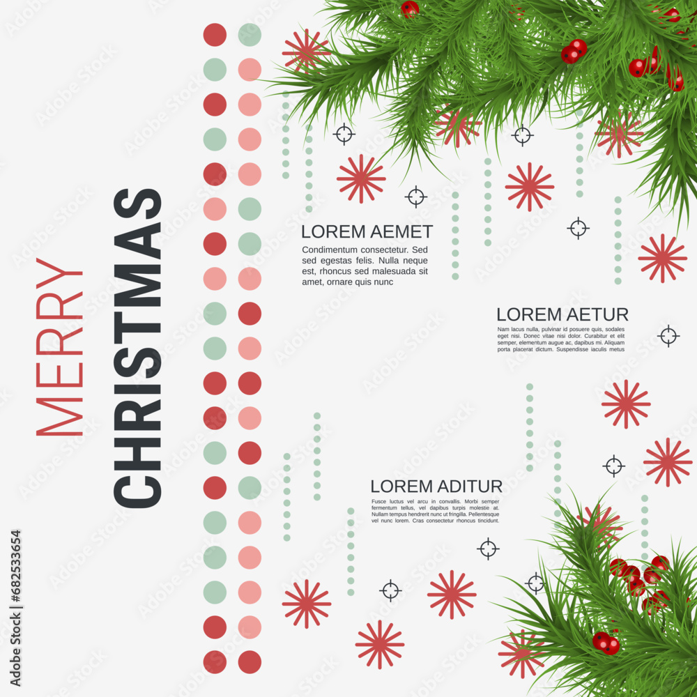 Merry Christmas and Happy New Year minimalistic style vector background. Flat design illustration with winter style elements