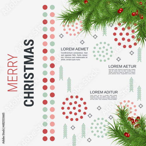 Merry Christmas and Happy New Year minimalistic style vector background. Flat design illustration with winter style elements