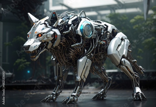 Wolf robotic angry, ready to attack