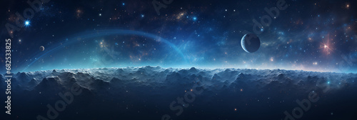 universe, cosmos or galaxy, abstract shining colorful background. a banner with particles.