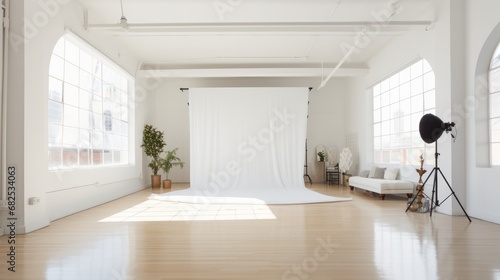Clean white photography studio with natural light AI generated illustration