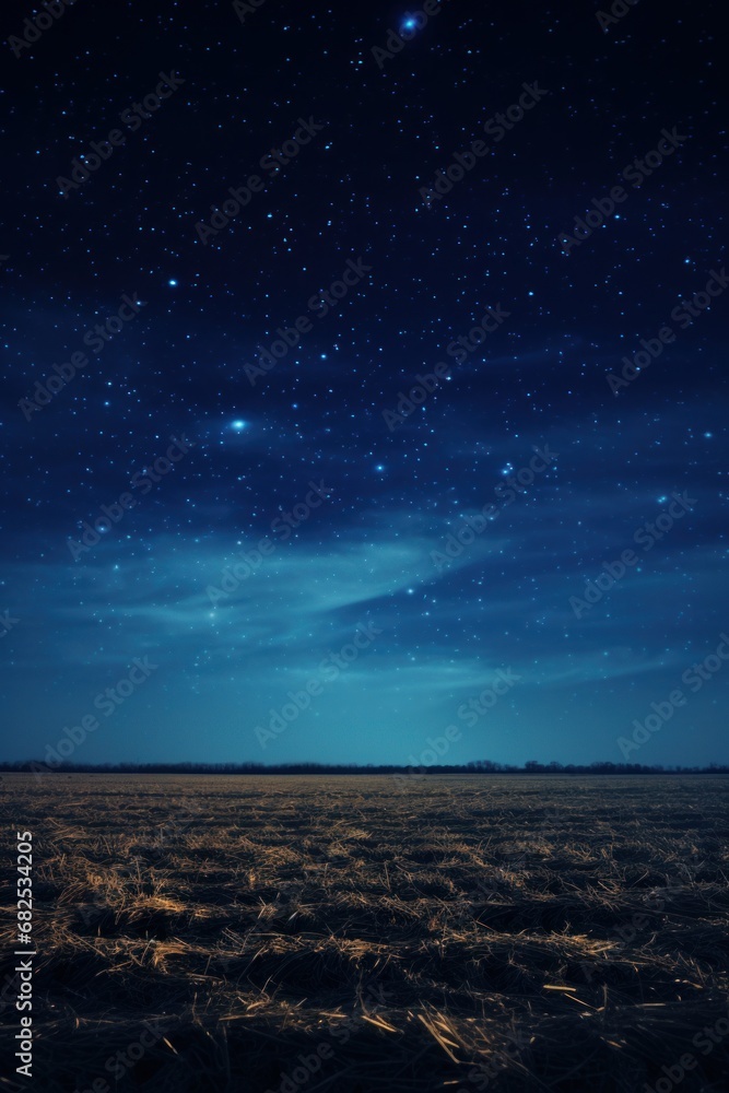 Clear starry sky over an empty field AI generated illustration
