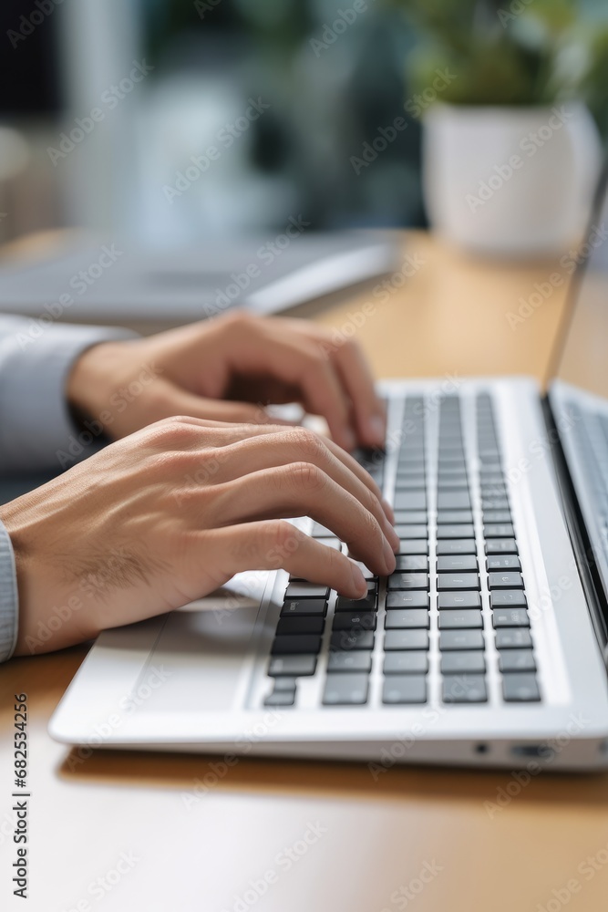 Close-up of a single hand typing on a stylish wireless keyboard AI generated illustration Close-up of a single hand typing on a stylish wireless keyboard AI generated illustration