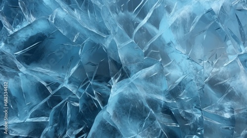 Blue Ice. The texture of cracked ice. Frozen ice pattern in winter cold freezing. © Vladimir