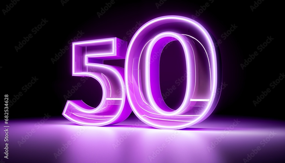 number 50 purple color 3D neon glowing lines on dark background number 50 purple color 3D neon glowing lines on dark background