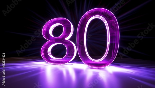 number 80 neon glowing lines invitation decoration background