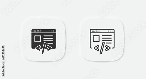 Frontend icon. Programming website symbol. Software develop icons. Website code sign. Browser web page symbols.Vector isolated sign.