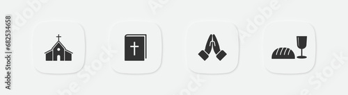 Church icon. Bible symbol. Communion icons. Prayer sign. Christian symbols. Christ Church. Vector isolated sign.
