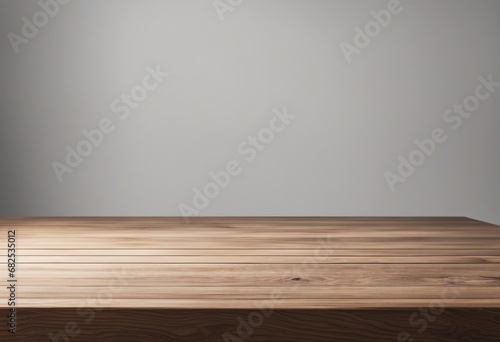 Empty wooden table top on white wall background For product display High quality photo