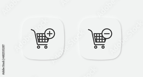 Cart add and delete icon. Trolley plus, minus sign. Basket shop symbol. Vector isolated sign.
