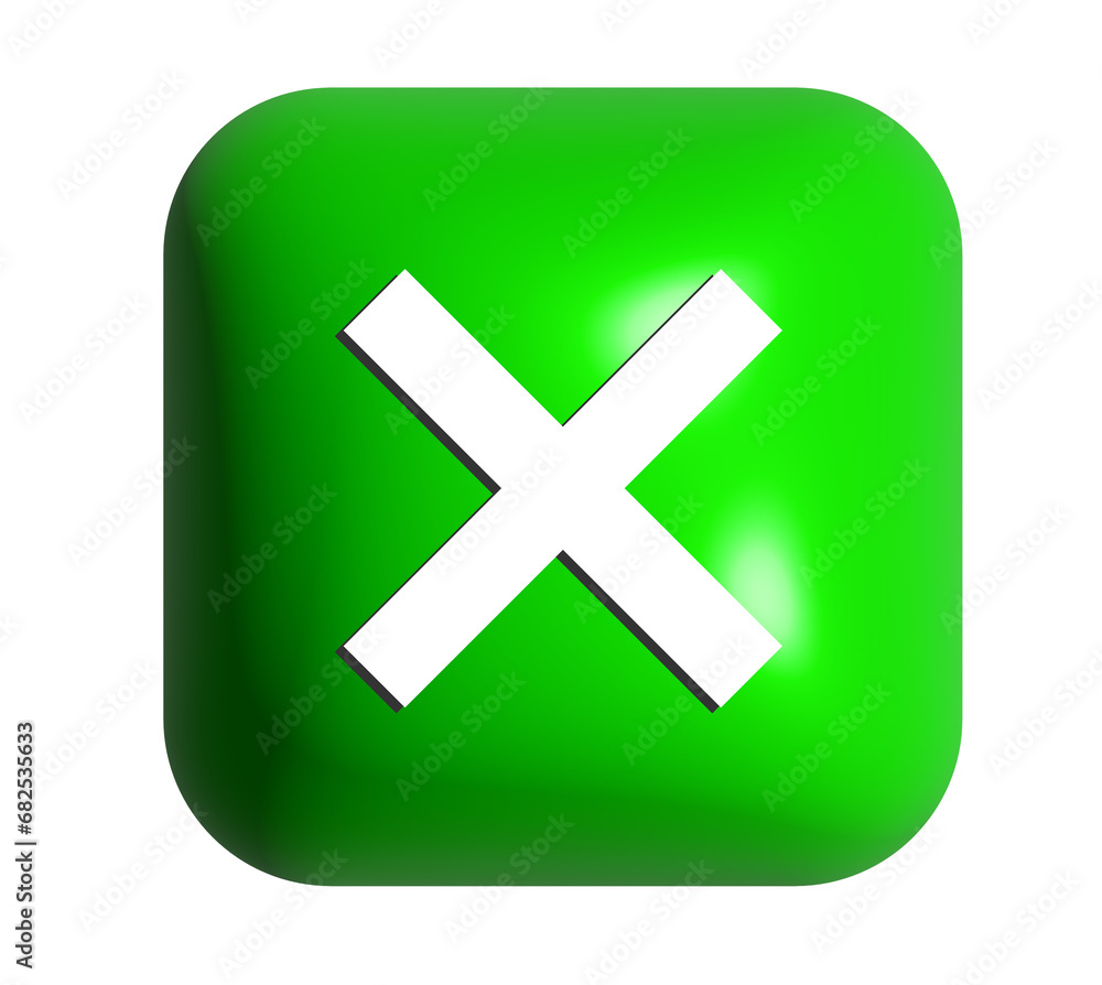 Gradient bright green rounded square cross mark shiny button 3D icon Gradient bright green rounded square cross mark shiny button 3D icon