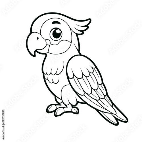 Friendly parrot birds, rainforest bird zoo themed, coloring book page, coloring book, outline, SVG vector art, isolated on a white background