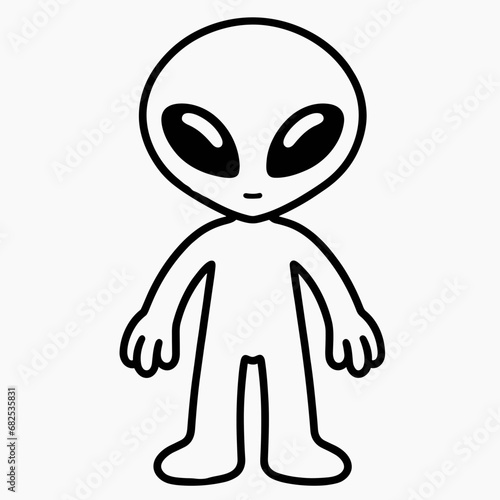 Alien with big eyes, space sci-fi themed, coloring book page, coloring book, outline, SVG vector art, isolated on a white background