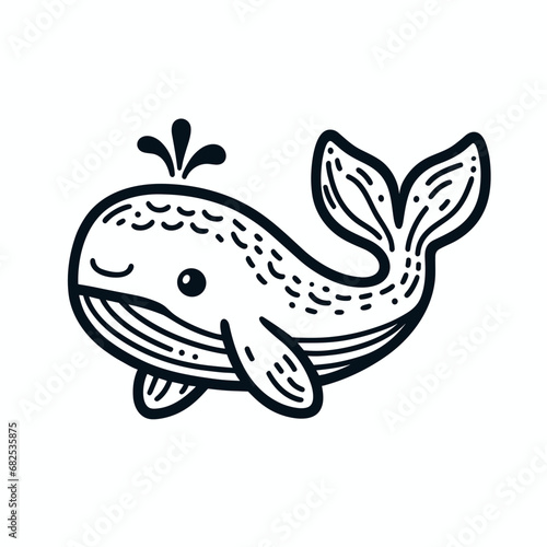 Whale spouting water, ocean sea zoo theme, coloring book page, coloring book, outline, SVG vector art, isolated on a white background